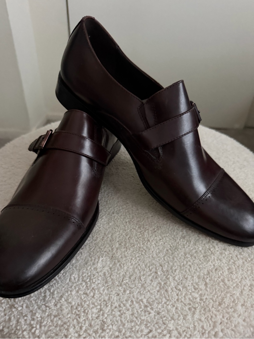 Kenneth Cole Reaction Vortex Men's Brown Leather Single Monk Strap Dress Shoes S